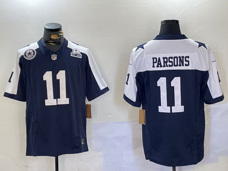 Men Dallas Cowboys 11 Parsons Blue 2024 Nike Three generations Vapor Limited NFL Jersey style 4